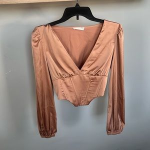 Champagne long sleeve corset top